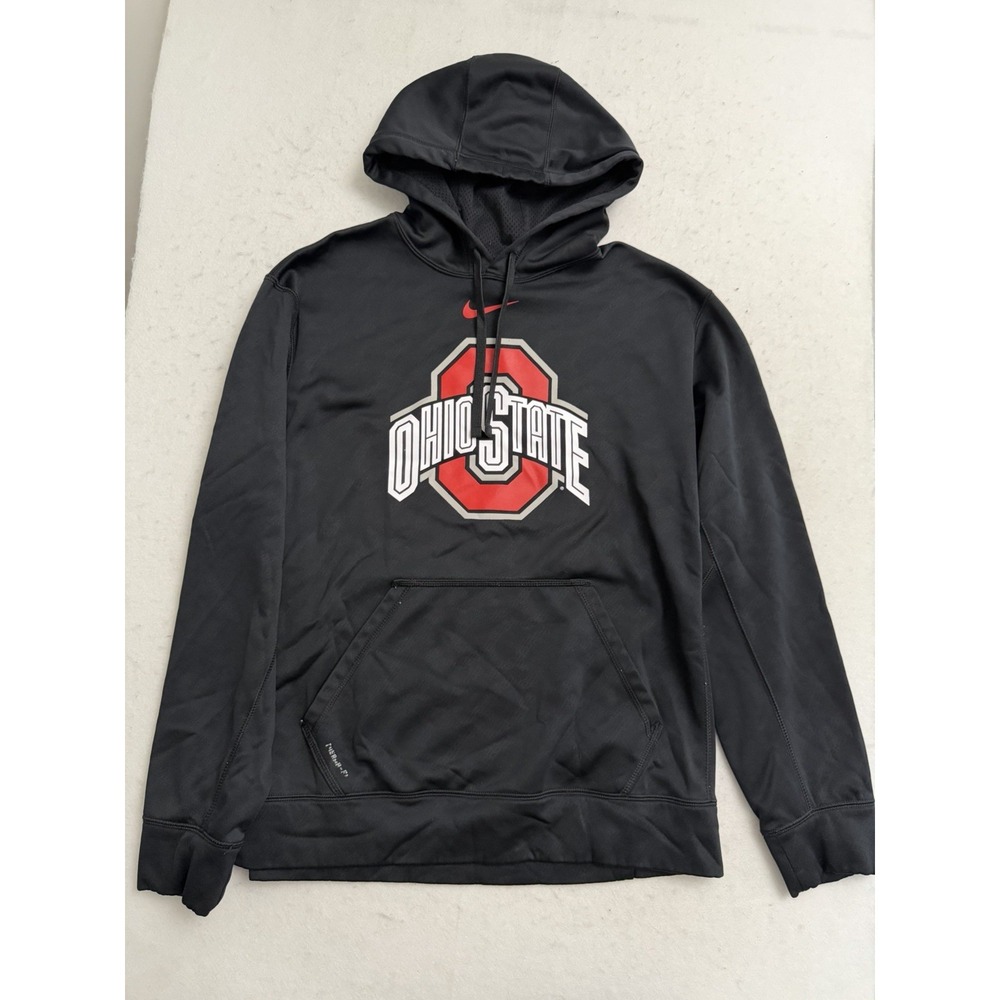 Ohio State Buckeyes Hoodie Mens L Nike Therma Fit Sweatshirt Black Center Swoosh